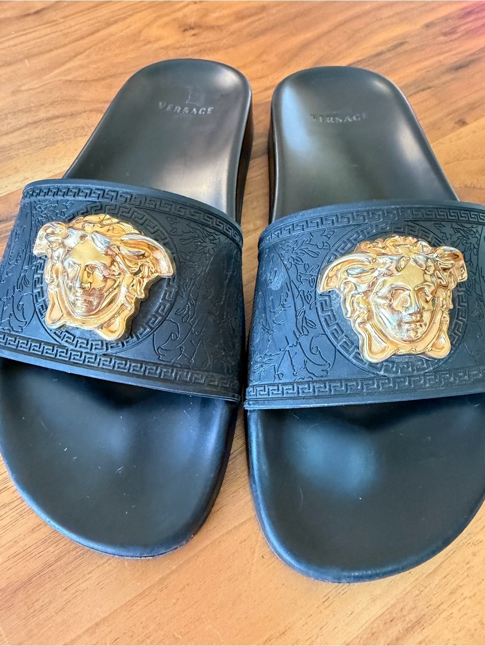 Versace women Black Slides with Gold Medusa